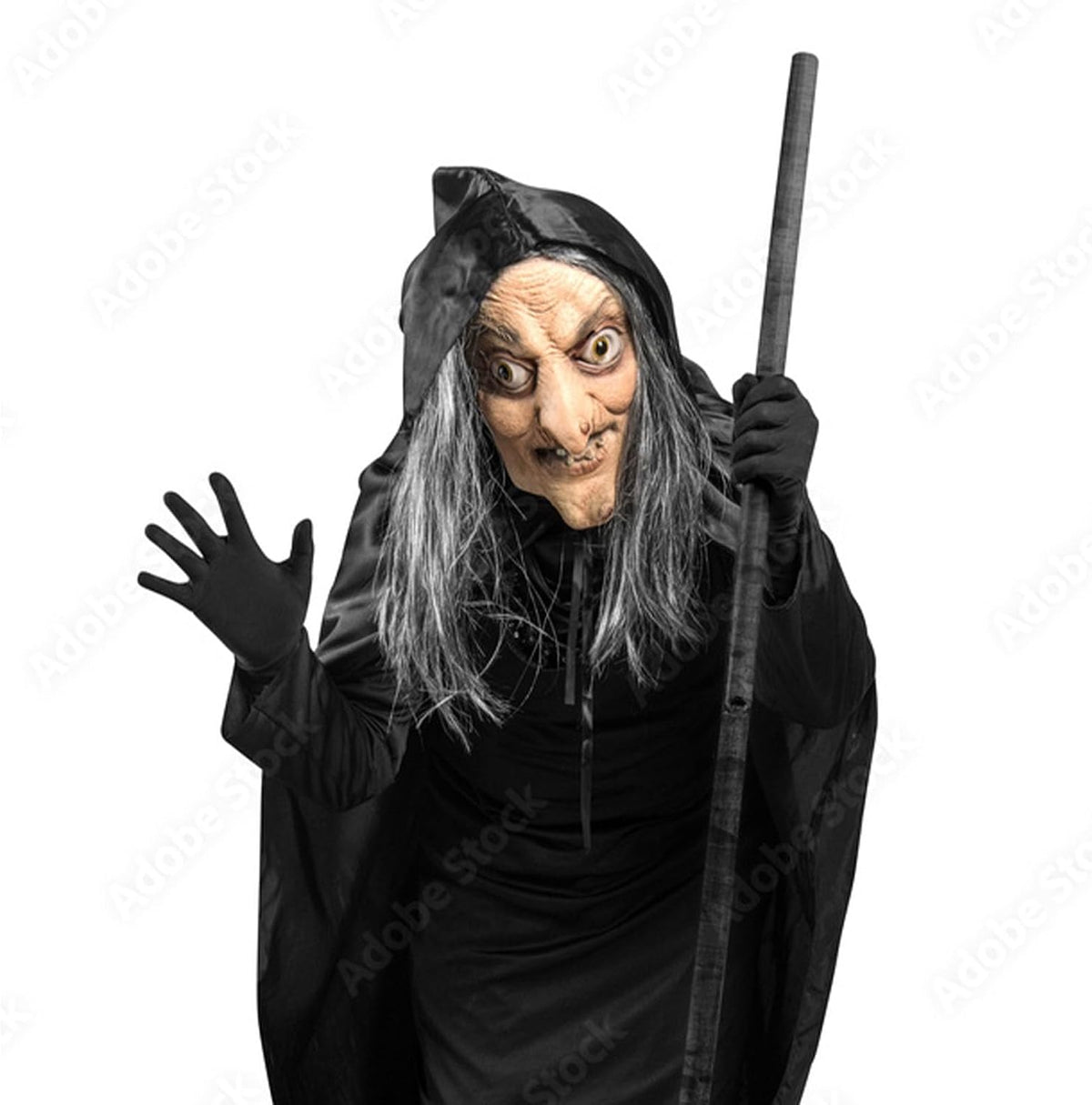 Old Witch Latex Mask with Gray Hair, Halloween Costume Mask for Adults