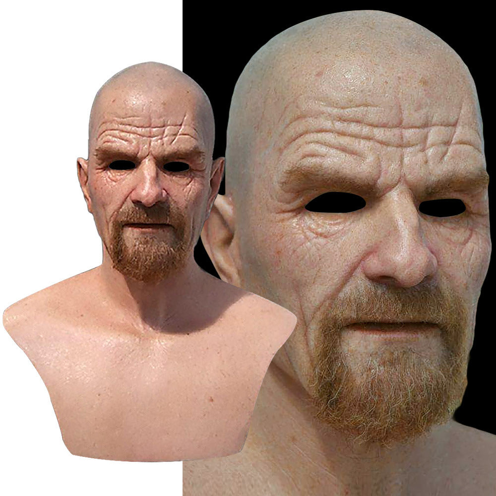 Realistic full-head latex character mask with detailed face and hair for Halloween