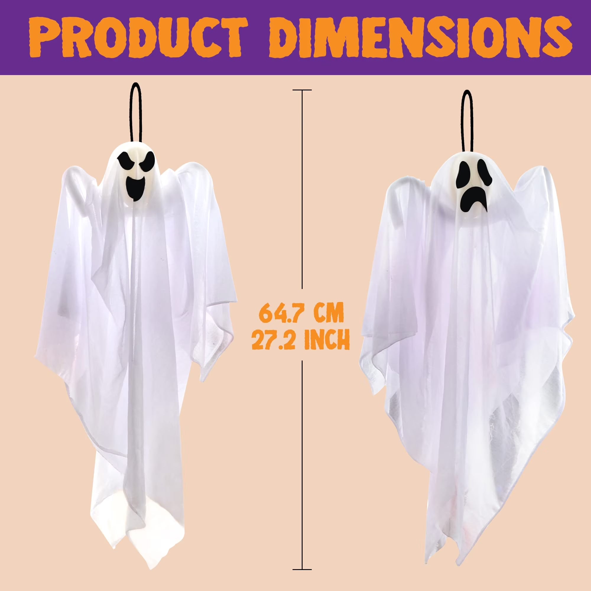 3 Pack Halloween Hanging Ghosts Decorations,27.5" Cute Scary Flying Ghosts Outdoor Hanging Halloween Decorations Yard Decorations