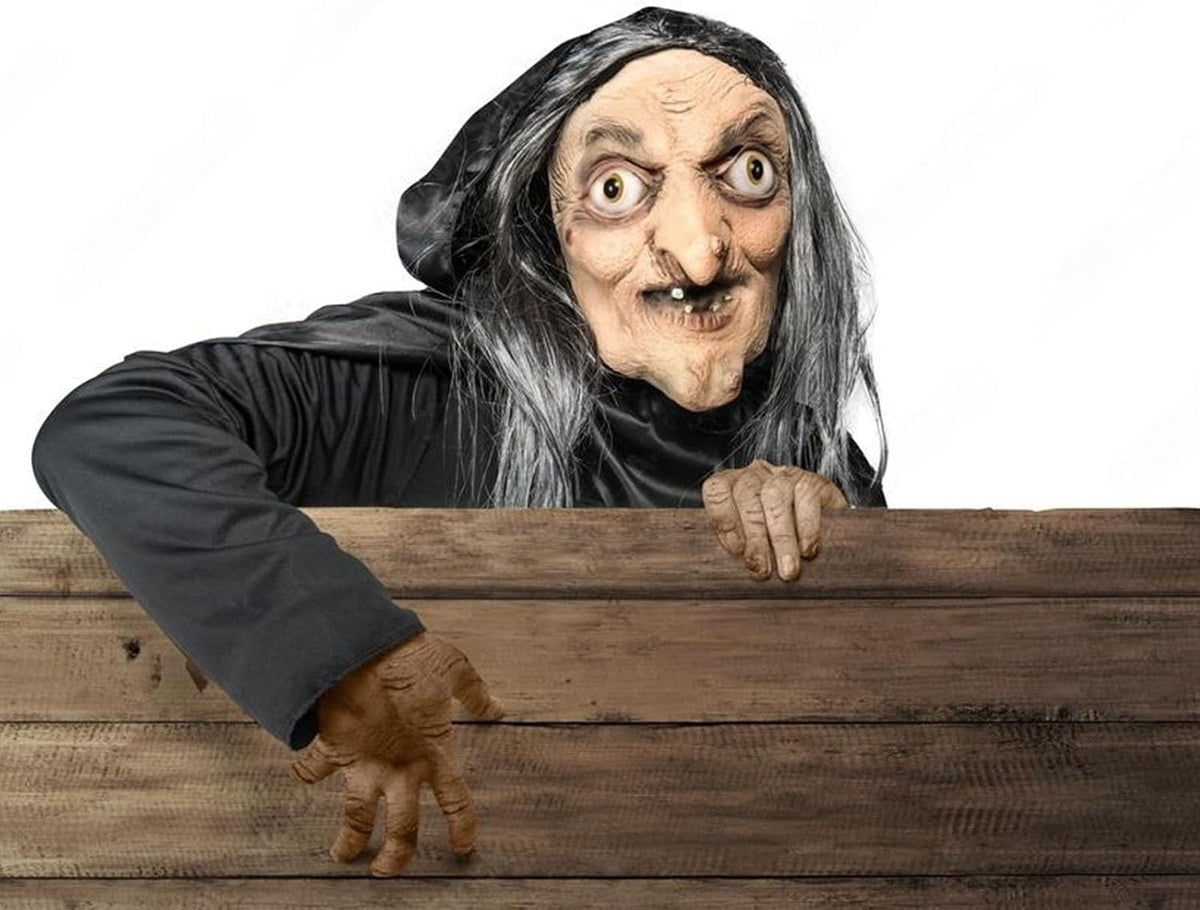 Old Witch Latex Mask with Gray Hair, Halloween Costume Mask for Adults