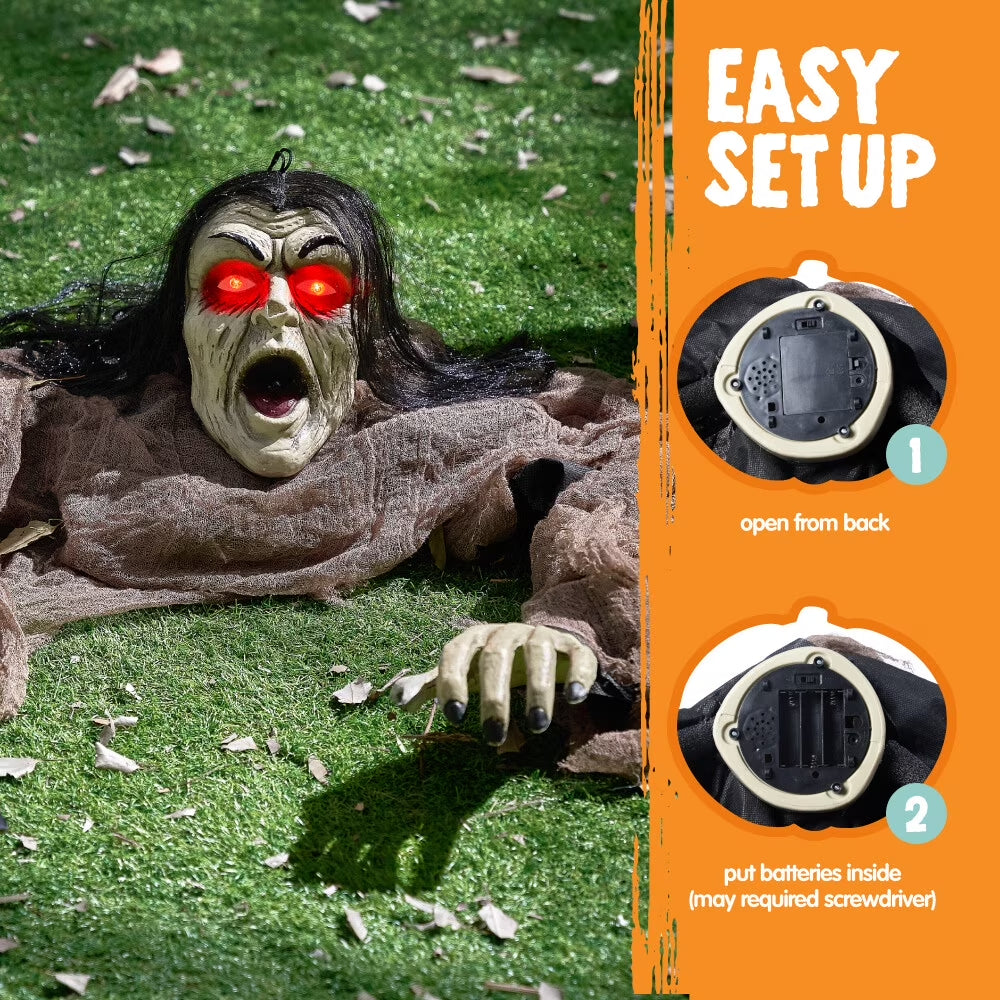 Halloween Decorations Outdoor,Zombie Groundbreaker with Green Face and Lighted Eyes for Graveyard,Outdoor Scary Halloween Yard Decorations,Haunted House Decorations