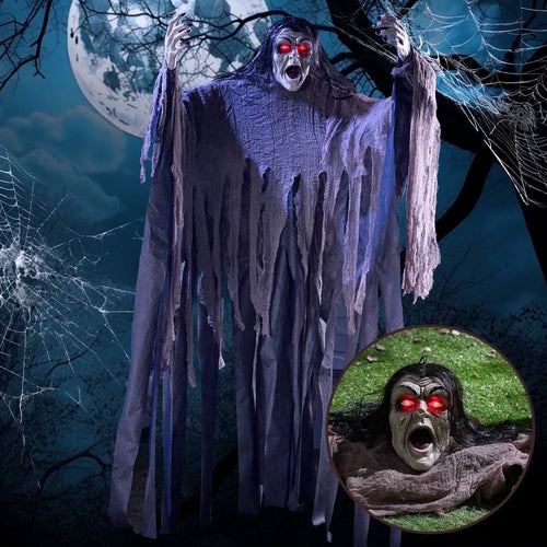 47-inch light-up zombie groundbreaker with glowing eyes for an outdoor Halloween yard display