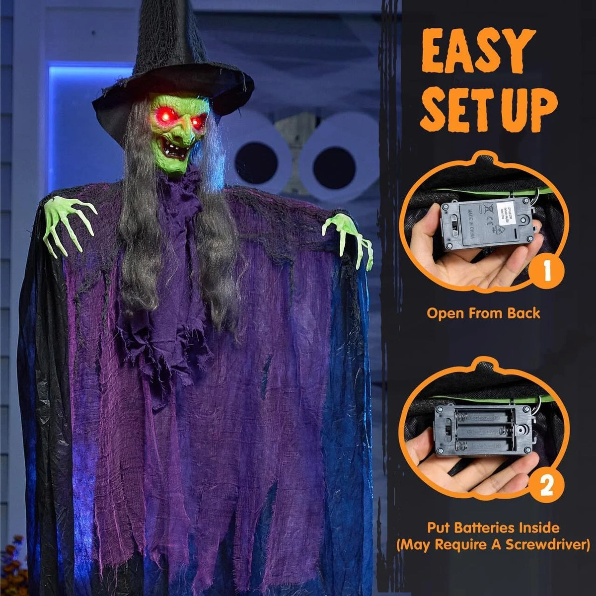 72″ Sound-Activated Hanging Witch