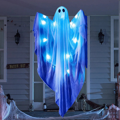 47-inch Joyfy blue LED hanging ghost on a porch